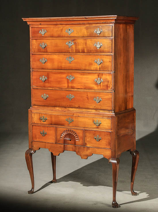 Appraisal: Queen Anne Cherry Flat-Top Highboy Massachusetts or Connecticut Circa -