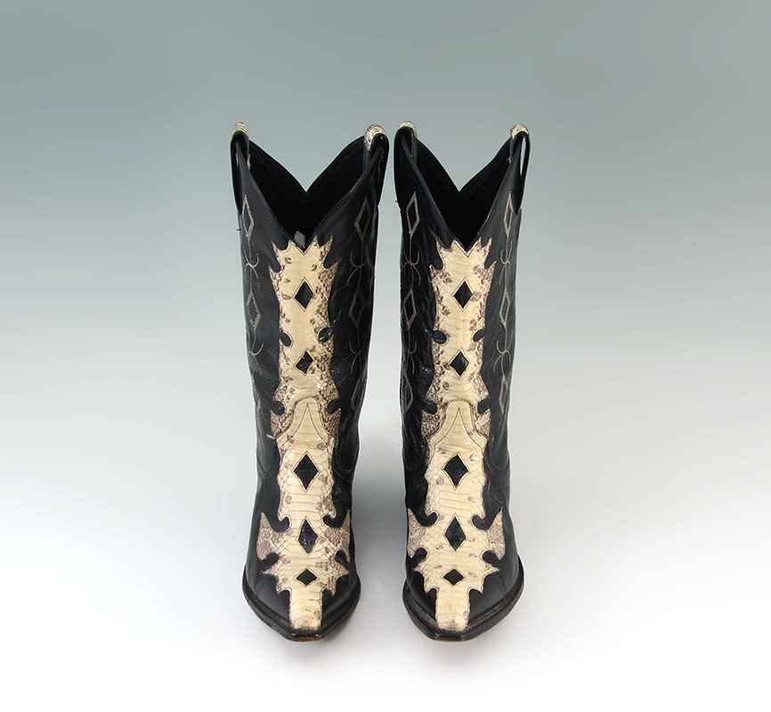 Appraisal: TONY LAMA BLACK WHITE SNAKE SKIN BOOTS Black leather boots