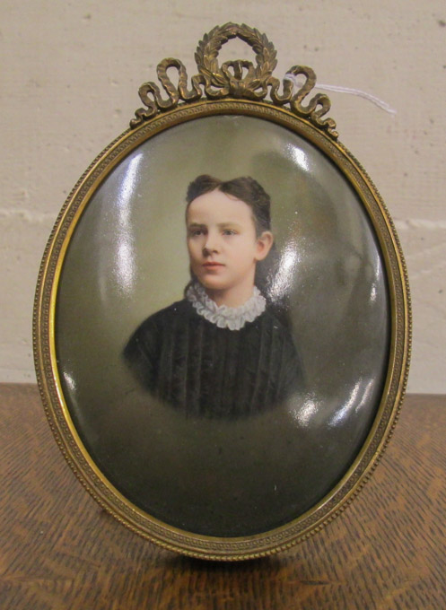 Appraisal: MINIATURE OIL ON HUTSCHENREUTHER PORCELAIN PLAQUE exceptionally detailed portrait of