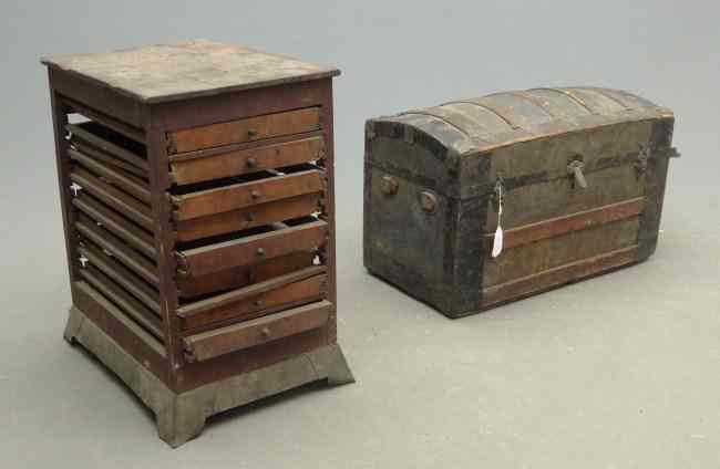 Appraisal: Lot including steamer trunk and seed cabinet