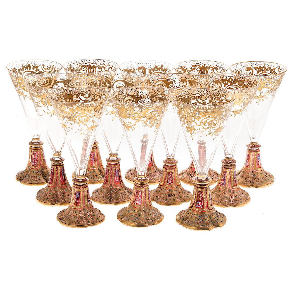 Appraisal: Continental gilt and enamel champagne flutes th century clear conical