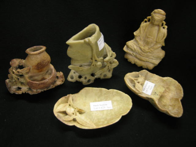 Appraisal: pcs of Chinese Carved Soapstone buddha vases dishes