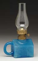 Appraisal: RARE ATTERBURY BLUE OPALINE LOG CABIN MINI LAMP S -