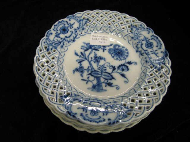 Appraisal: Meissen Blue Onion Dessert Plates reticulated two crossed swords mark