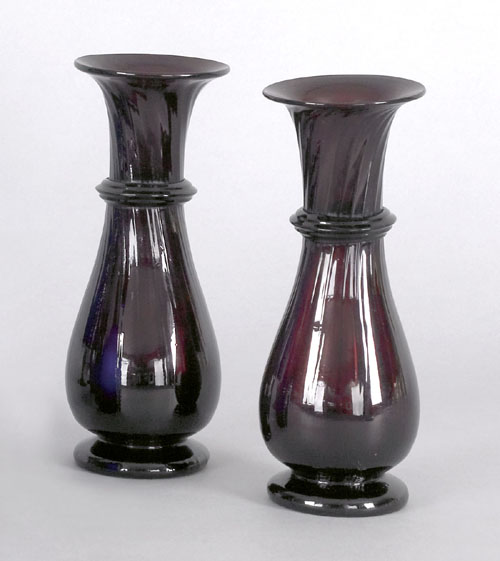 Appraisal: Pair of puce amethyst blown glass footed vases early th