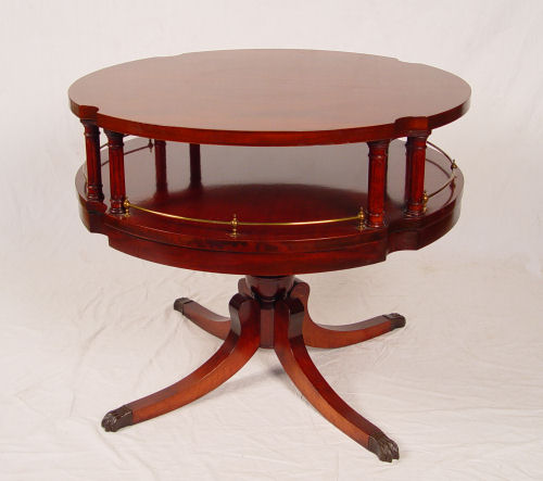 Appraisal: LARGE INLAY MAHOGANY DRUM TABLE Simple inlaid top ribbed column