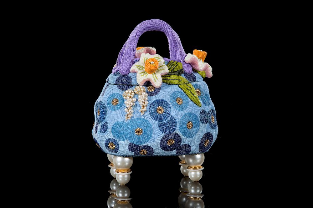 Appraisal: Cherry Goldblatt Bubbles Bag Signed Porcelain glass beads h x