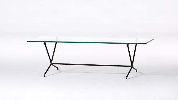 Appraisal: VAN KEPPEL-GREEN COFFEE TABLE WITH GLASS TOP American th century