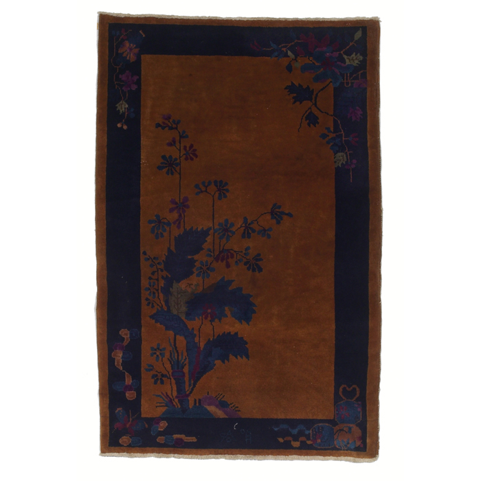 Appraisal: Art Deco Chinese rug c floral pattern on a gold