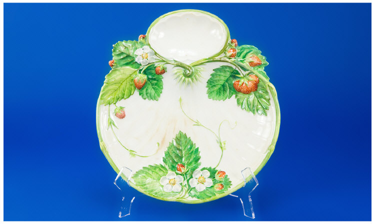 Appraisal: Minton Majolica Strawberry Dish Circa inches in diameter