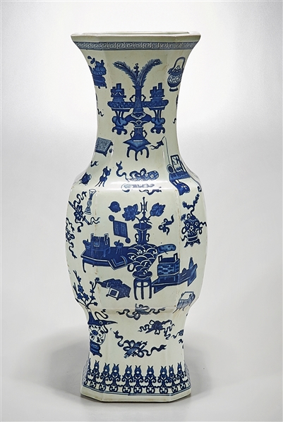 Appraisal: Chinese blue and white porcelain octagonal vase with various flower