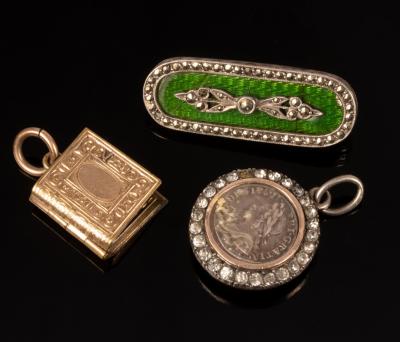 Appraisal: An enamel and marcasite brooch the reverse engraved 'Une Fois