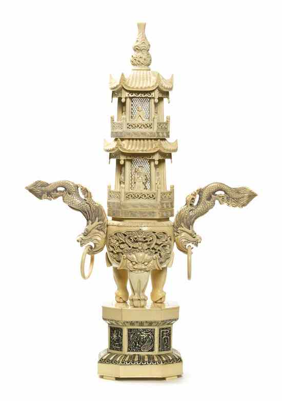 Appraisal: A Chinese Carved Ivory Censer having a pagoda form lid