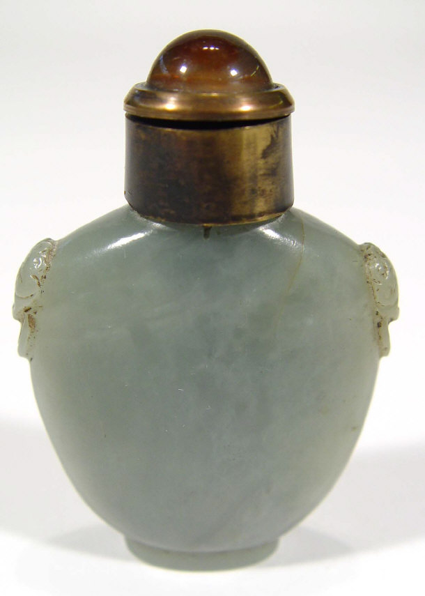 Appraisal: Chinese grey jade snuff bottle with bronze mount cm high