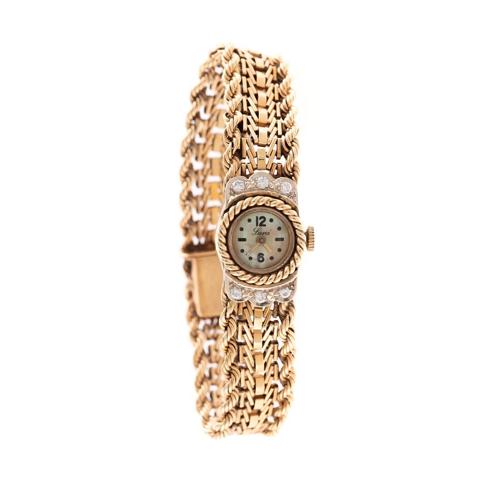 Appraisal: A Ladies K Diamond Luna Wristwatch K yellow gold wristwatch