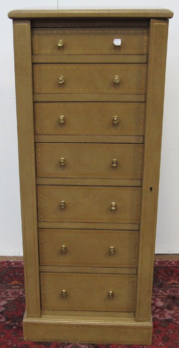 Appraisal: WELLINGTON CABINET th C Tooled taupe leather covered with a