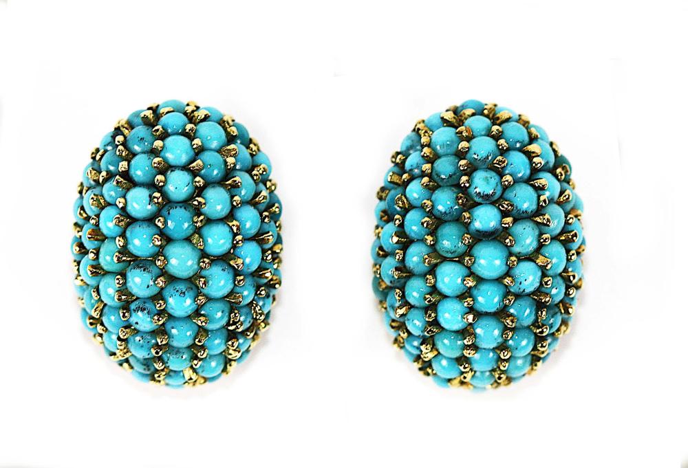 Appraisal: LADIES' PAIR KT GOLD AND TURQUOISE BEAD EARRINGSStamped kt with