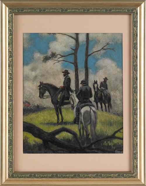 Appraisal: Oil on board Civil War battle scene with General Grant