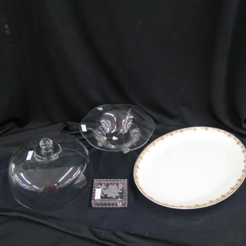 Appraisal: Estate Lot oval English platter glass dome footed bowl and