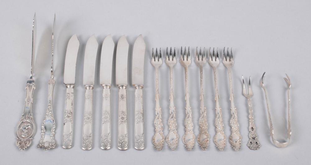 Appraisal: COLLECTION OF SIX SWEDISH SILVERPLATED SEAFOOD FORKS TONGS AND LEMON