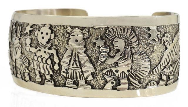 Appraisal: Native American sterling silver storyteller cuff bracelet Elaine Becenti Navajo