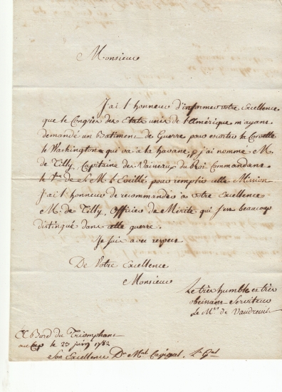 Appraisal: AMERICAN REVOLUTION Vaudreuil Louis Phillippe de Rigaud Marquis de Letter