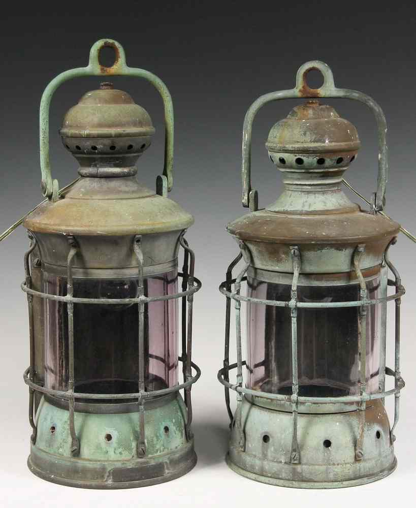 Appraisal: PAIR BRONZE ANCHOR LANTERNS - Late th c Anchor Lamps