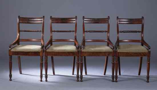 Appraisal: SET FOUR REGENCY MAHOGANY GAMING CHAIRS early th century Curving