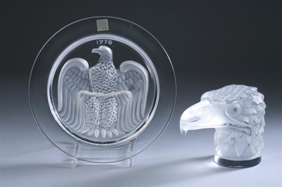 Appraisal: TWO LALIQUE CLEAR AND FROSTED GLASS EAGLE ITEMS One a