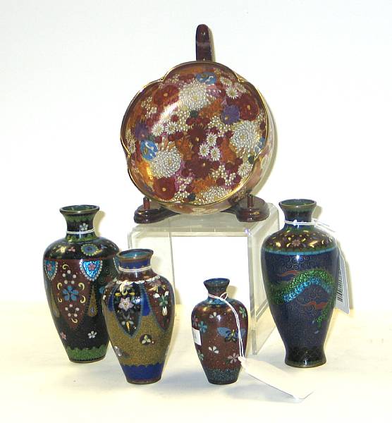 Appraisal: Five decorative wares Including four cloisonn enameled metal baluster vases