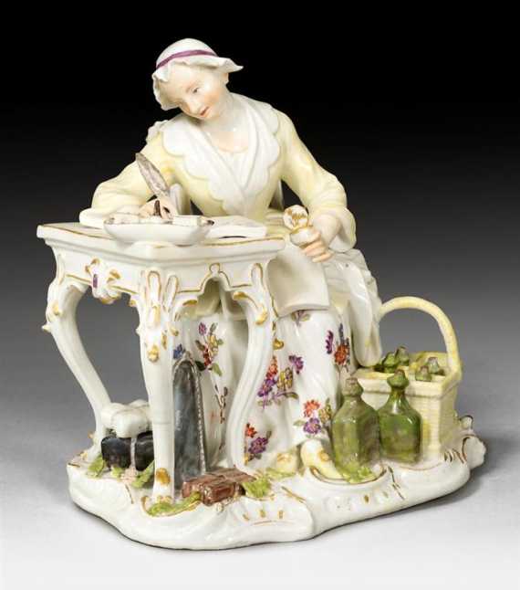 Appraisal: PORCELAIN FIGURE OF A HOUSEKEEPER 'L'OECONOME' Meissen circa Model by