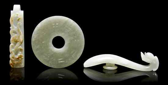 Appraisal: A Group of Three Jade Articles comprising a jade plume