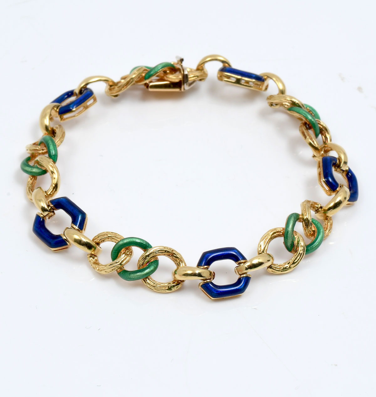 Appraisal: K MID CENTURY ITALIAN BRACELET WITH BLUE GREEN GUILLOCHE ''