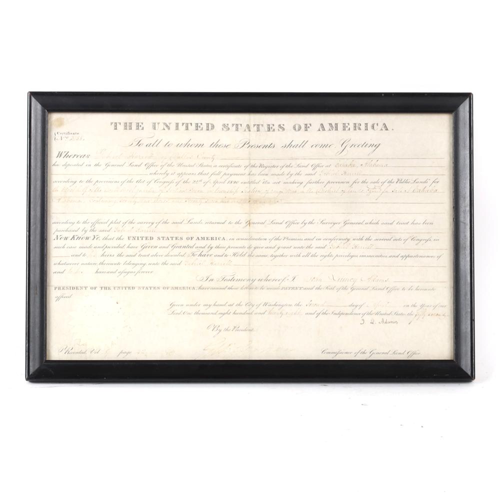 Appraisal: UNITED STATES CAHABA ALABAMA LAND GRANT SIGNED BY PRESIDENT JOHN