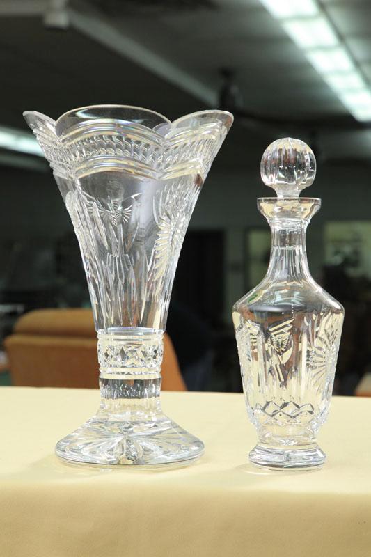 Appraisal: TWO PIECES OF WATERFORD CRYSTAL A large vase with cut