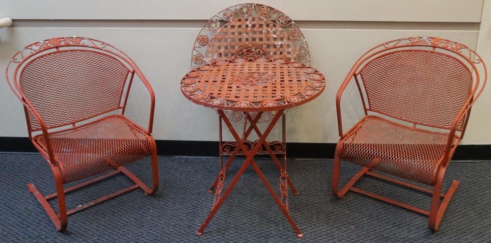 Appraisal: PAIR OF RED PAINTED WROUGHT IRON SPRING ROCKERS AND A