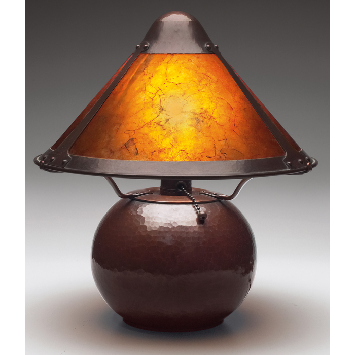 Appraisal: Aurora Studios lamp designed by Michael Adams hammered copper round