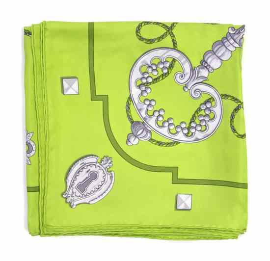 Appraisal: An Hermes Silk Scarf in a key motif Labeled within