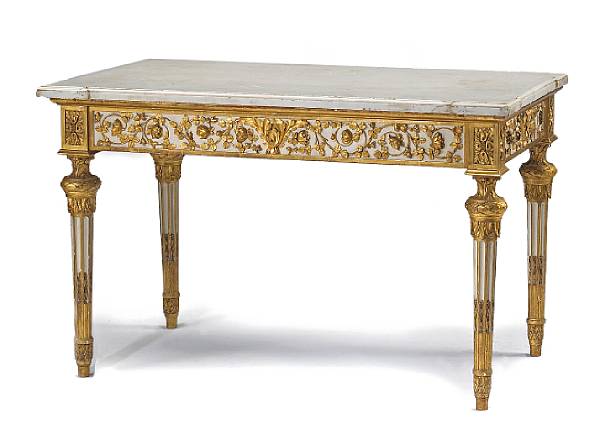 Appraisal: A Louis XVI style parcel gilt painted table de milieu