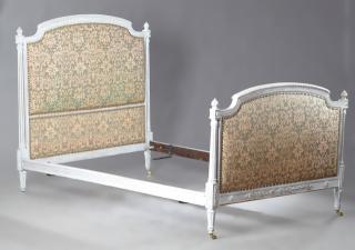 Appraisal: Louis XVI Style Polychromed Upholstered Beech Doub Louis XVI Style