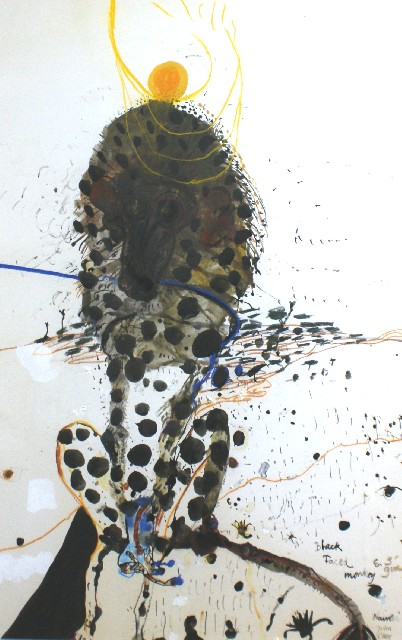 Appraisal: John Olsen born Black Faced Monkey and Three Giraffes Nairobi