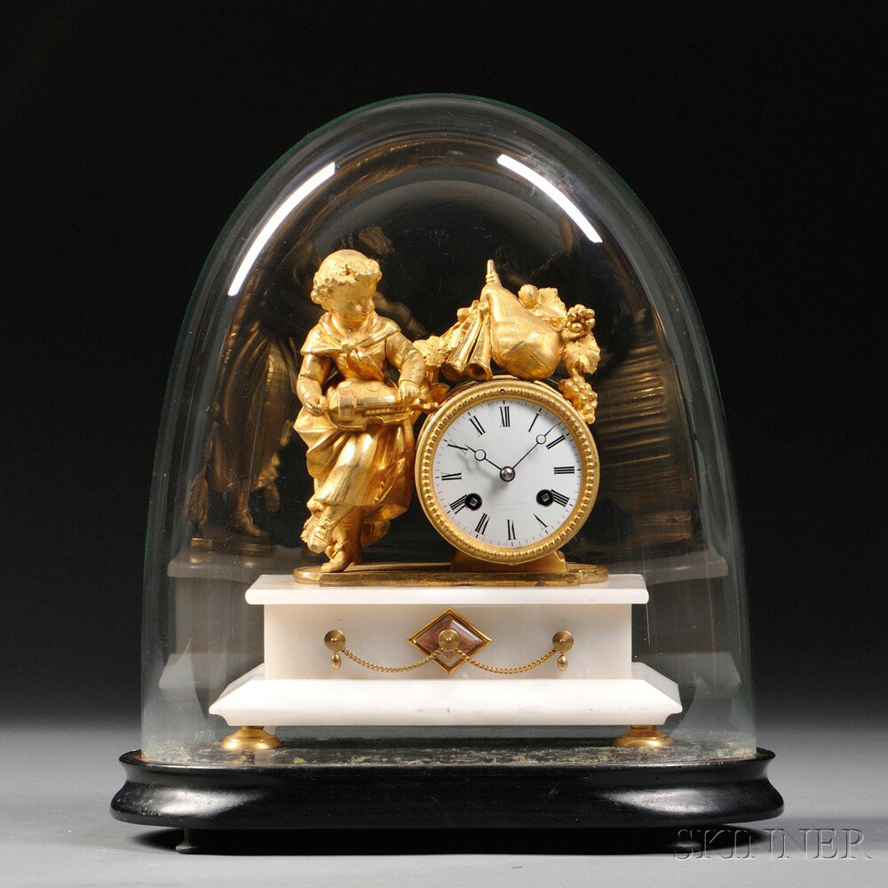 Appraisal: French Marble and Gilt Statuary Clock c a young girl