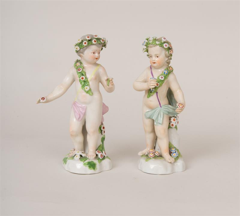 Appraisal: PAIR OF DERBY TYPE PORCELAIN ALLEGORICAL FIGURES OF CHILDREN Unmarked