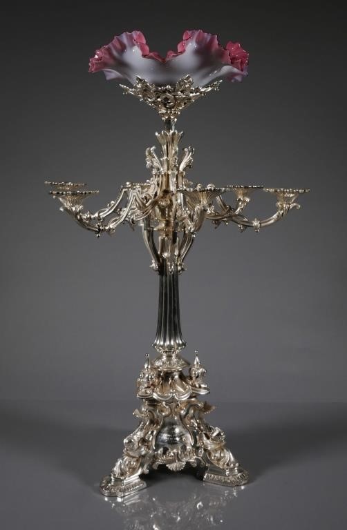 Appraisal: MASSIVE S SILVER EPERGNE OR CANDELABRAMonumental and enormously ornate English