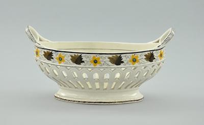 Appraisal: A Continental Creamware Reticulated Fruit Bowl Oval form on a