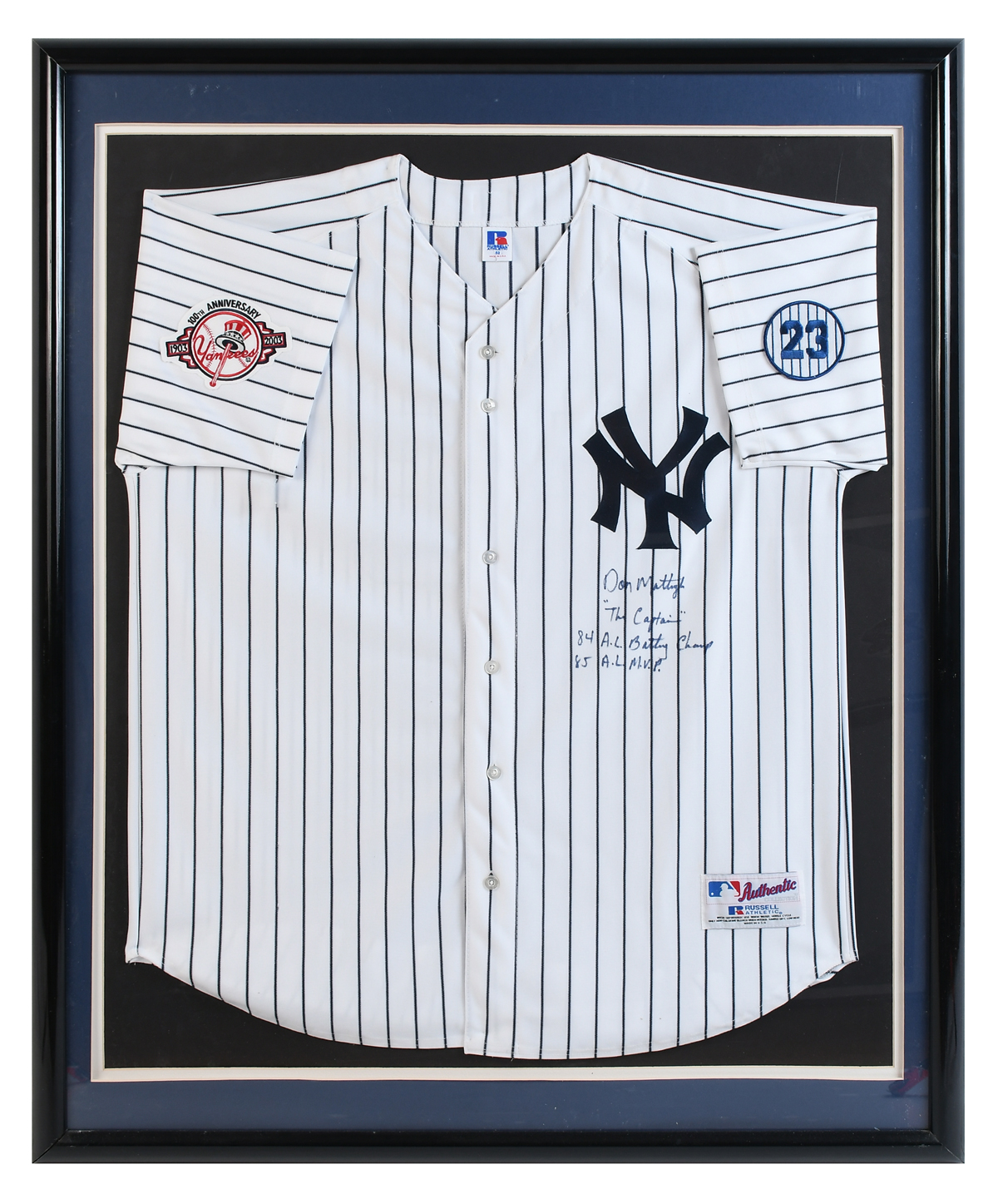 Appraisal: TH ANNIVERSARY NEW YORK YANKEES DON MATTINGLY SIGNED JERSEY Framed