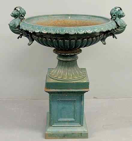 Appraisal: Two-piece Victorian garden urn the handles with mythical winged horned