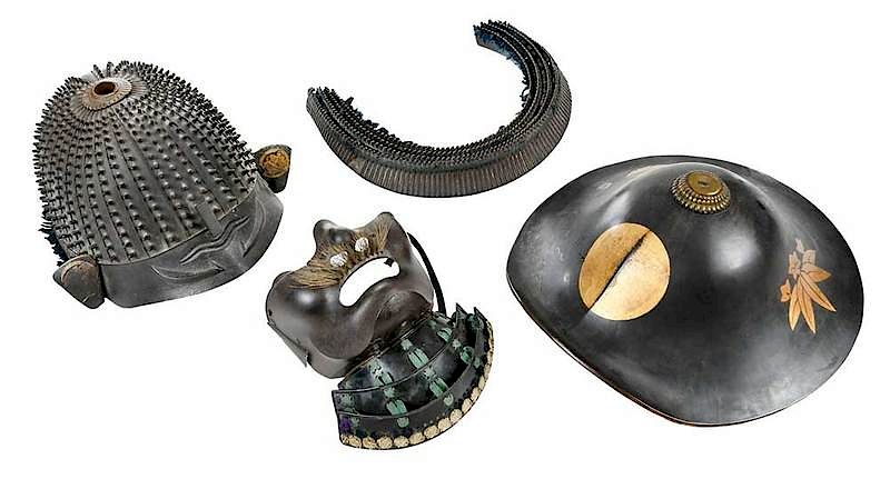 Appraisal: Two Japanese Helmets and Facial Armor probably Edo period daimyo