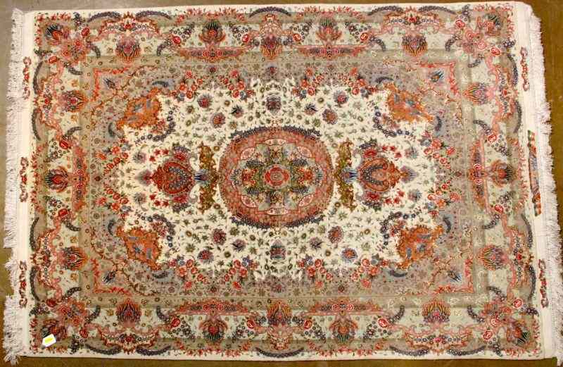 Appraisal: Impressive Tight Woven Tabriz Rug th century light-colored floral motif