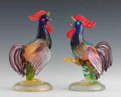 Appraisal: A Pair of Murano Glass Roosters Each blown in similar